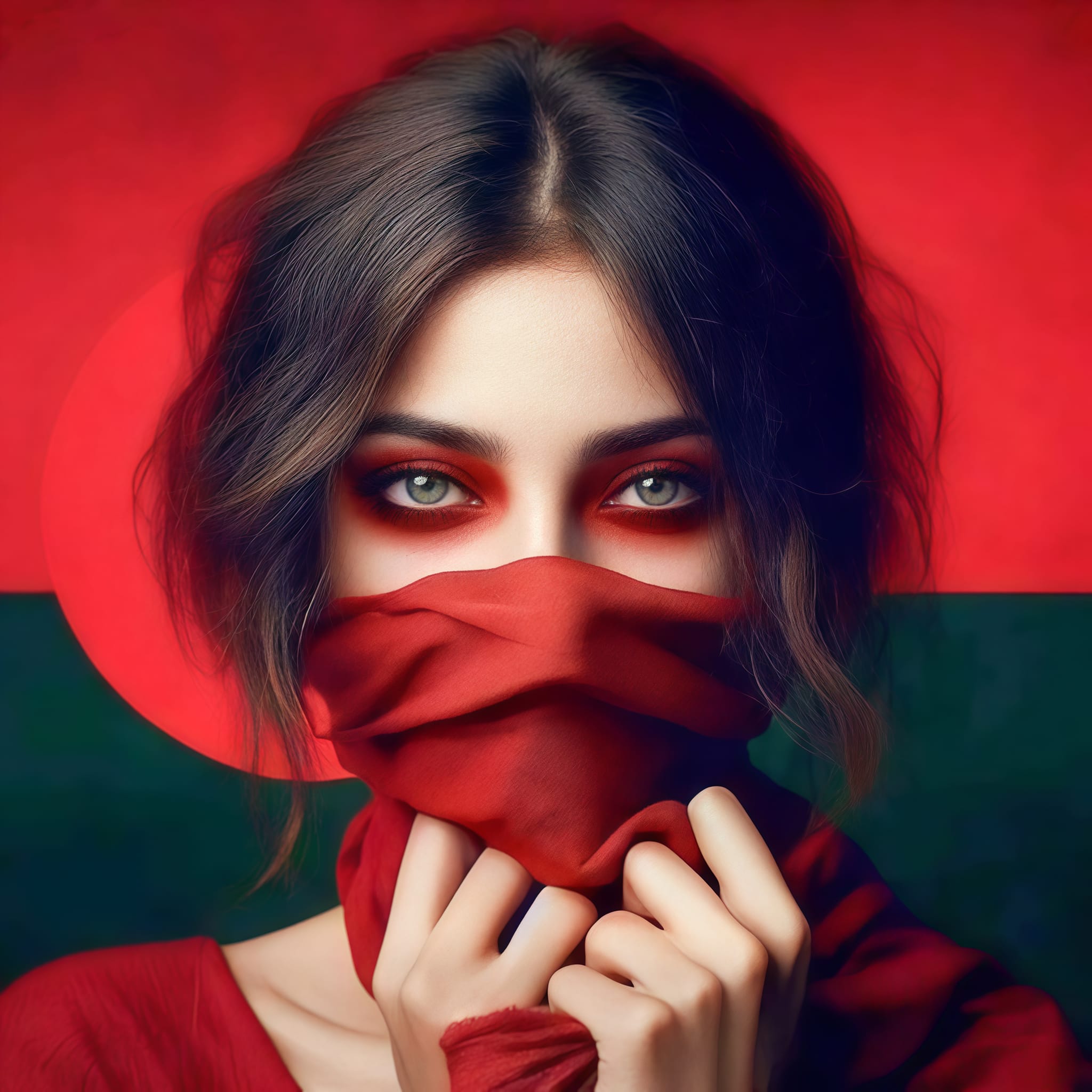 লাল কাপড় মুখে ও চোখে বেঁধে ছবি [Profile Picture]