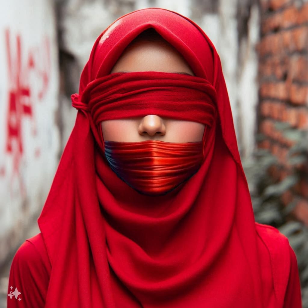 লাল কাপড় মুখে ও চোখে বেঁধে ছবি [Profile Picture]